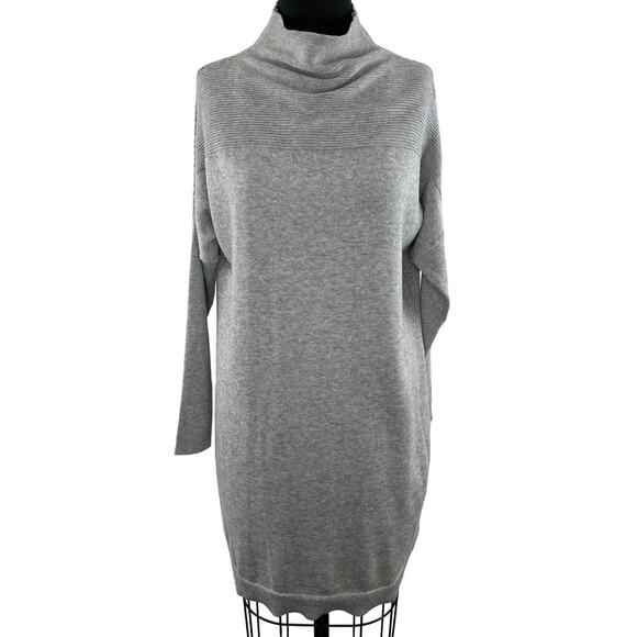 LOLE Cotton Wool Lt Gray Mock Neck Long Sleeve Pullover Sweater Dress Medium M - Picture 1 of 12